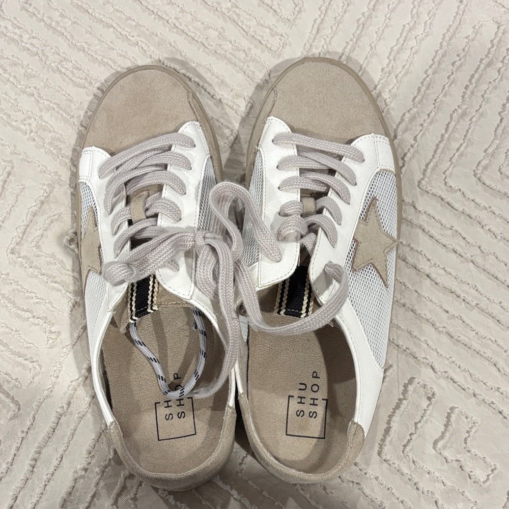 Women's White and Tan Sneakers